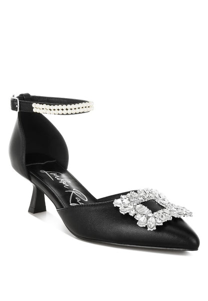 Onkana Diamante Brooch Kitten Heel Sandals for Women | Bellem Trading - Bellem Trading