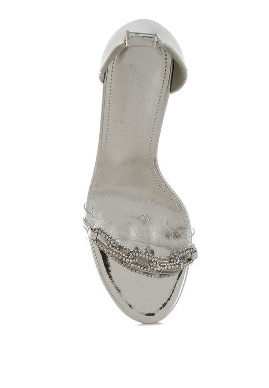 Traben Rhinestones Chain Metallic Stiletto Sandals for Women - Bellem Trading
