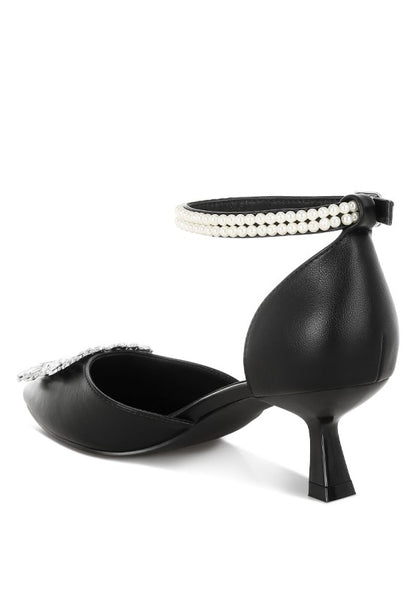 Onkana Diamante Brooch Kitten Heel Sandals for Women | Bellem Trading - Bellem Trading