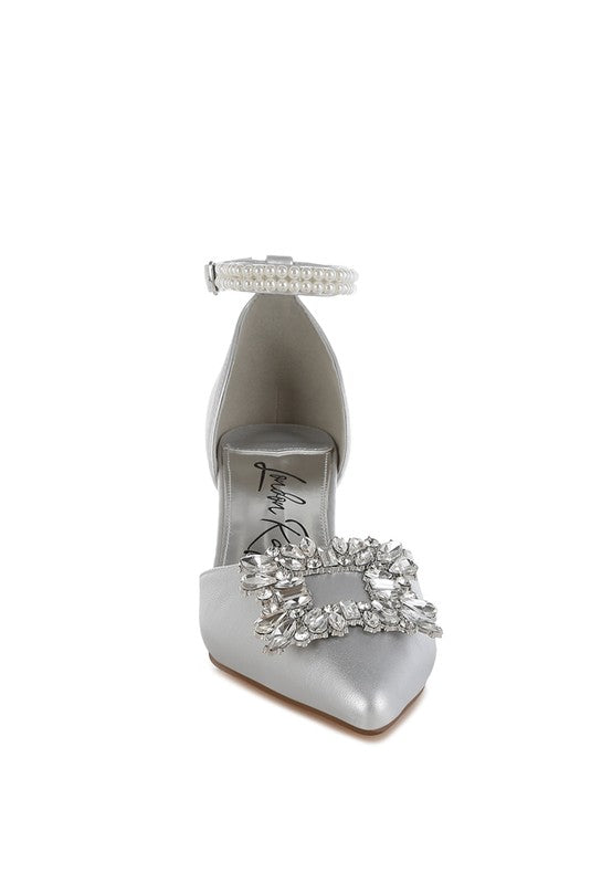 Onkana Diamante Brooch Kitten Heel Sandals for Women | Bellem Trading - Bellem Trading