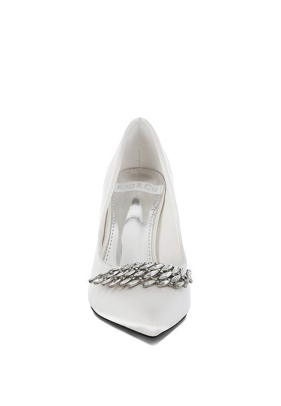 Rhodolia Diamante Brooch Satin Pumps for Women | Bellem Trading - Bellem Trading