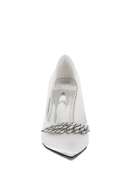 Rhodolia Diamante Brooch Satin Pumps for Women | Bellem Trading - Bellem Trading