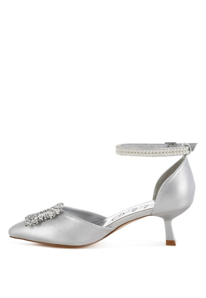 Onkana Diamante Brooch Kitten Heel Sandals for Women | Bellem Trading - Bellem Trading