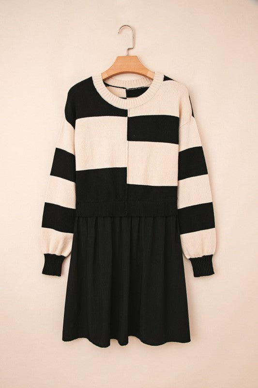 Stripe Knit Colorblock Sweater Mini Dress for Women | Bellem Trading - Bellem Trading