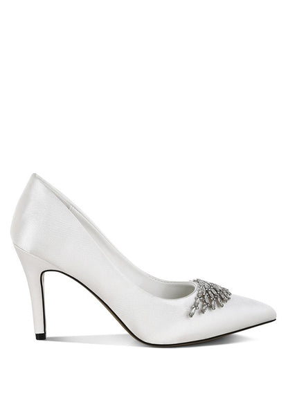 Rhodolia Diamante Brooch Satin Pumps for Women | Bellem Trading - Bellem Trading