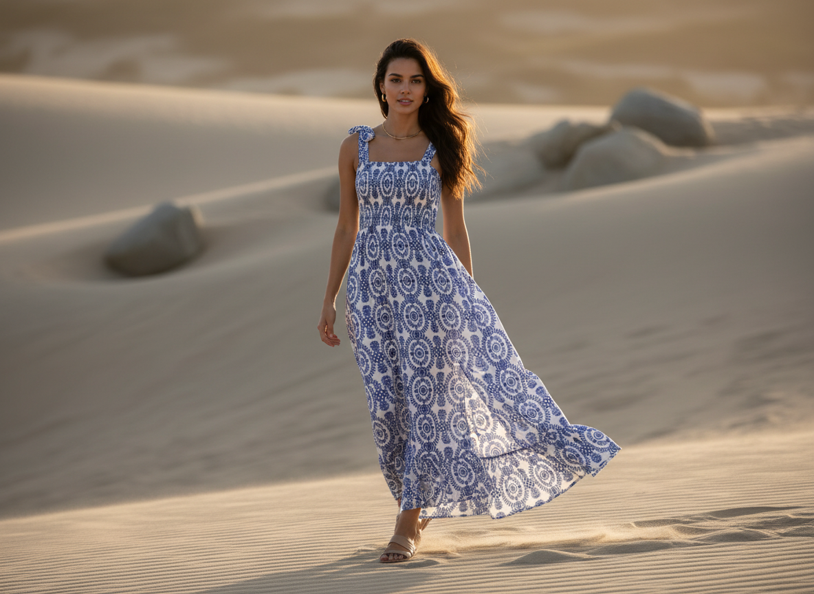 The Santorini Maxi | Mediterranean Print Statement Dress