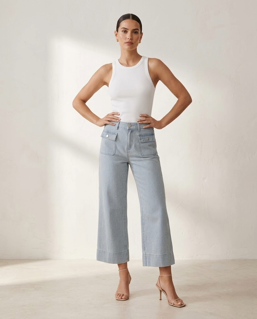 The Eve Hem Wide-Leg | Architectural Chambray Trouser